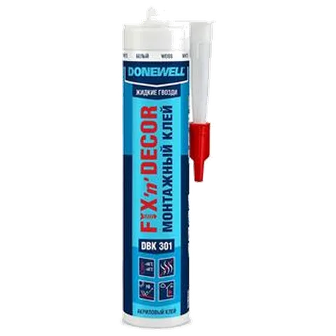 КУДО Клей DONEWELL FIX-n-DECOR DBK-301 монтаж.на акрил.основе, морозостойкий, белый, 260 мл, 20шт/уп