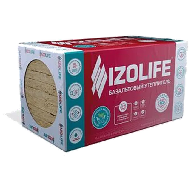 IZOLIFE ВЕНТ СТАНДАРТ 80кг/м3, 1200.600.100 (2 плиты), (1,44 м2/уп; 0,144 м3/уп), 48 шт/пал