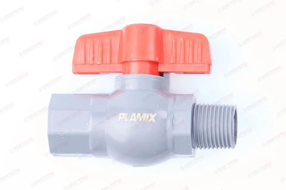 Кран шаровый пластиковый 1/2" ВН (серый) PLAMIX (250шт)