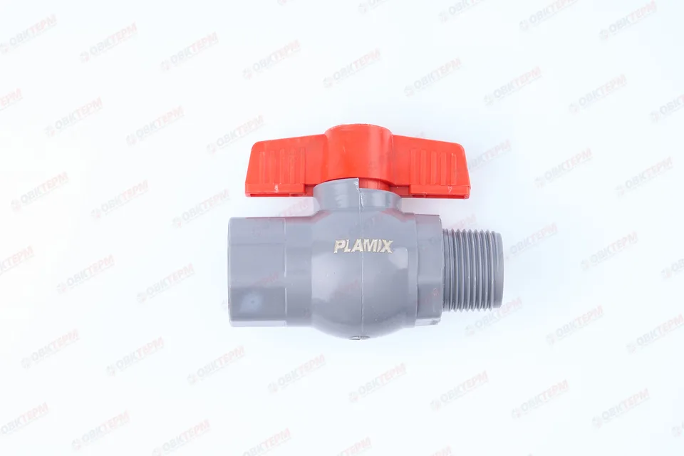 Кран шаровый пластиковый 1" ВН (серый) PLAMIX (100шт)