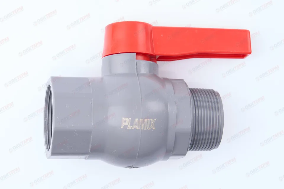 Кран шаровый пластиковый 1 1/2" ВН (серый) PLAMIX (40шт)