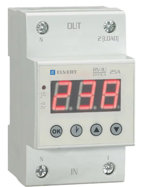 Реле напряжения проходное с индикацией RV-1U 1Р+N 25А АС 230В  ELVERT