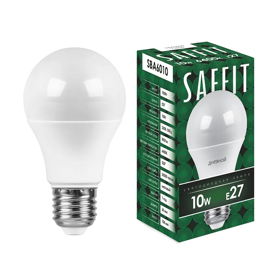 Лампа светодиодная SAFFIT, 10W 230V E27 6400K A60, SBA6010