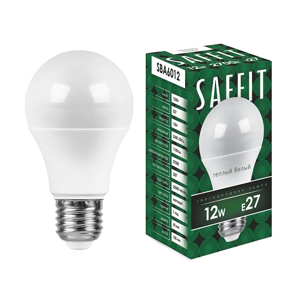 Лампа светодиодная SAFFIT, 12W 230V E27 2700K A60, SBA6012