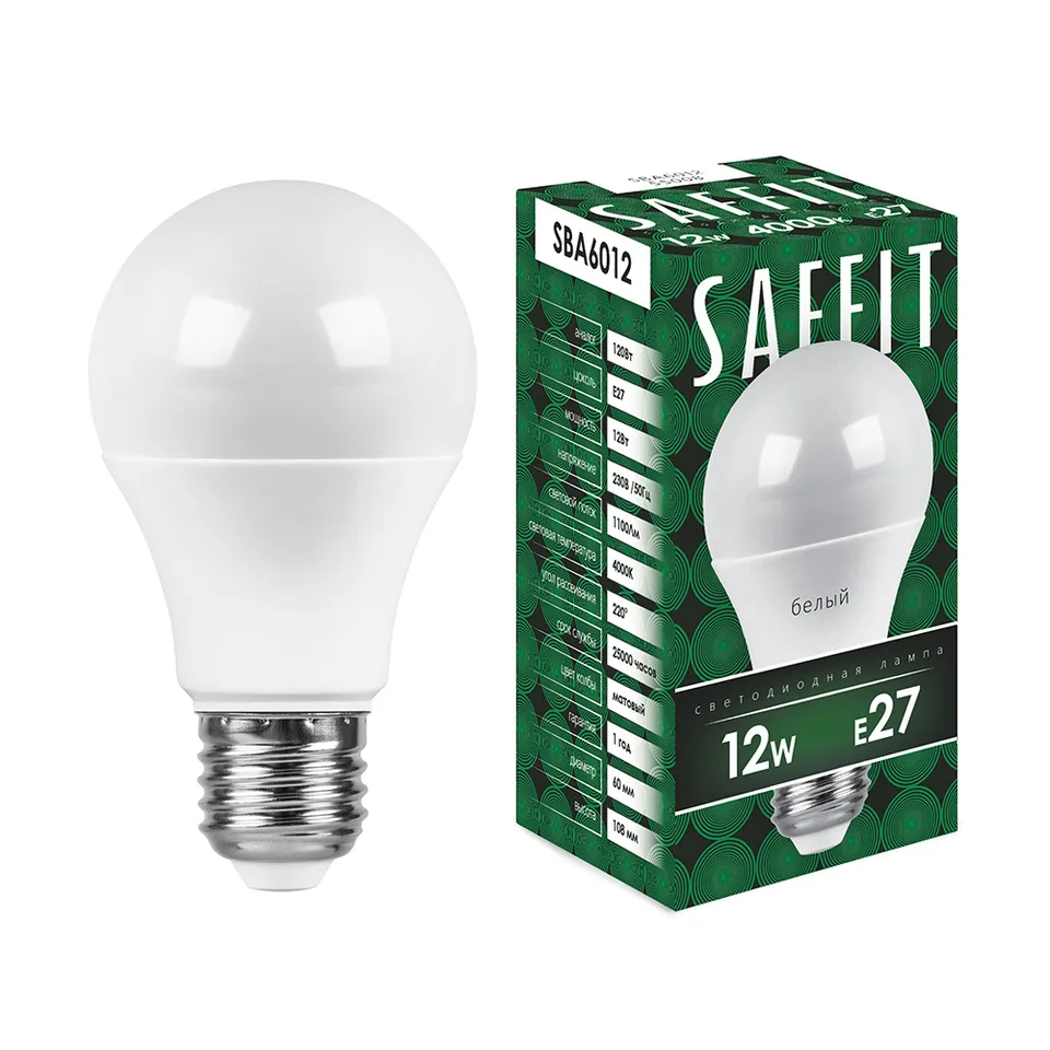 Лампа светодиодная SAFFIT, 12W 230V E27 4000K A60, SBA6012