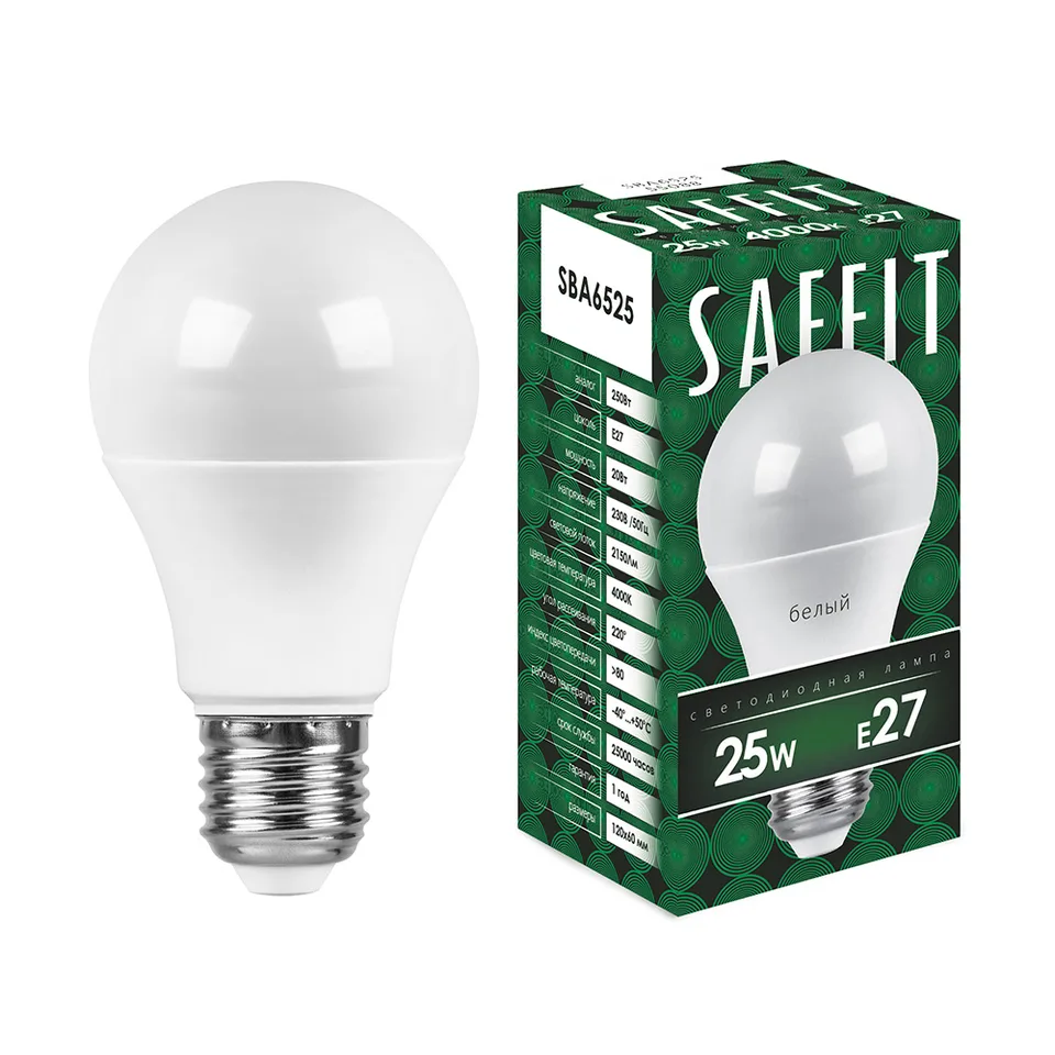 Лампа светодиодная SAFFIT, 25W 230V E27 4000K A65, SBA6525