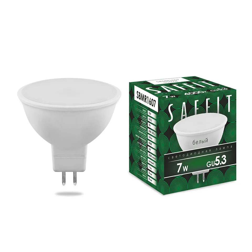 Лампа светодиодная SAFFIT, 7W 230V GU5.3 4000K MR16, SBMR1607