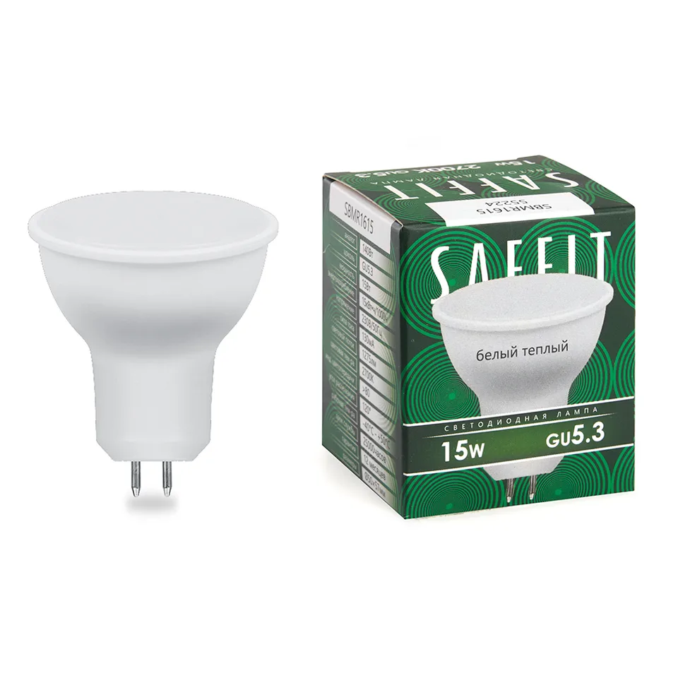 Лампа светодиодная SAFFIT, 15W 230V GU5.3 2700K MR16, SBMR1615