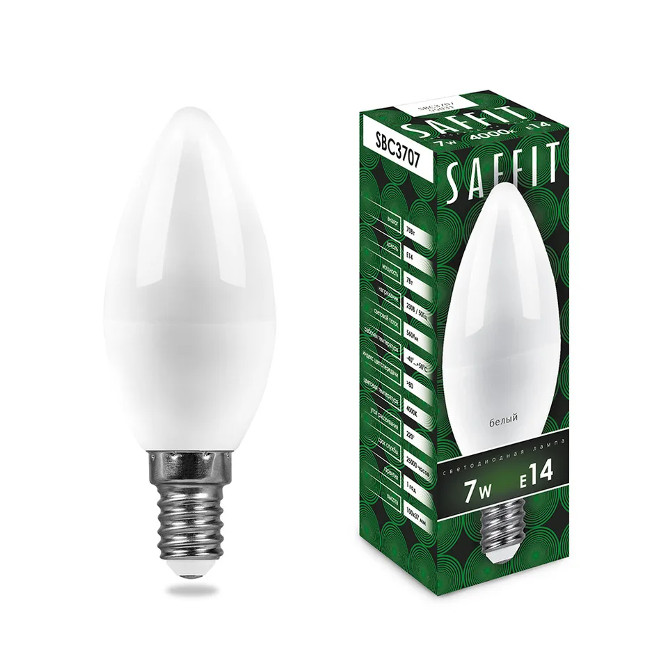 Лампа светодиодная SAFFIT, 7W 230V E14 4000K C37, SBC3707