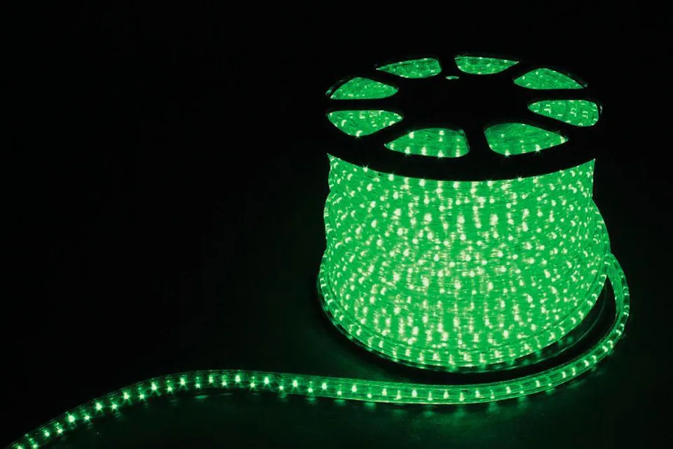 Дюралайт (лента светодиодная), 2W 100м 230V 36LED/м 13мм, зеленый, LED-R2W с 2 заглушками, FERON