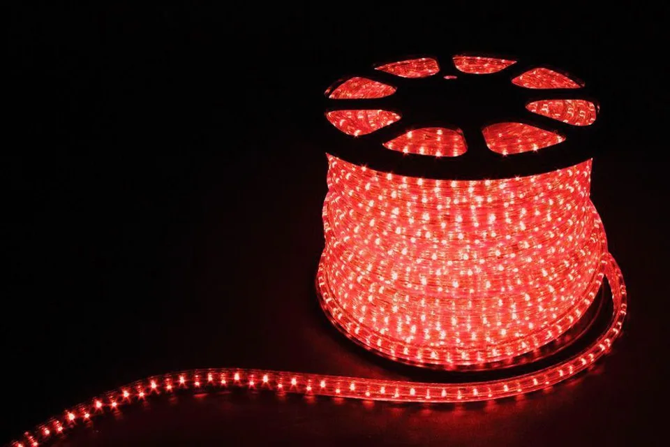 Дюралайт (лента светодиодная), 2W 100м 230V 36LED/м 13мм, красный, LED-R2W с 2 заглушками, FERON