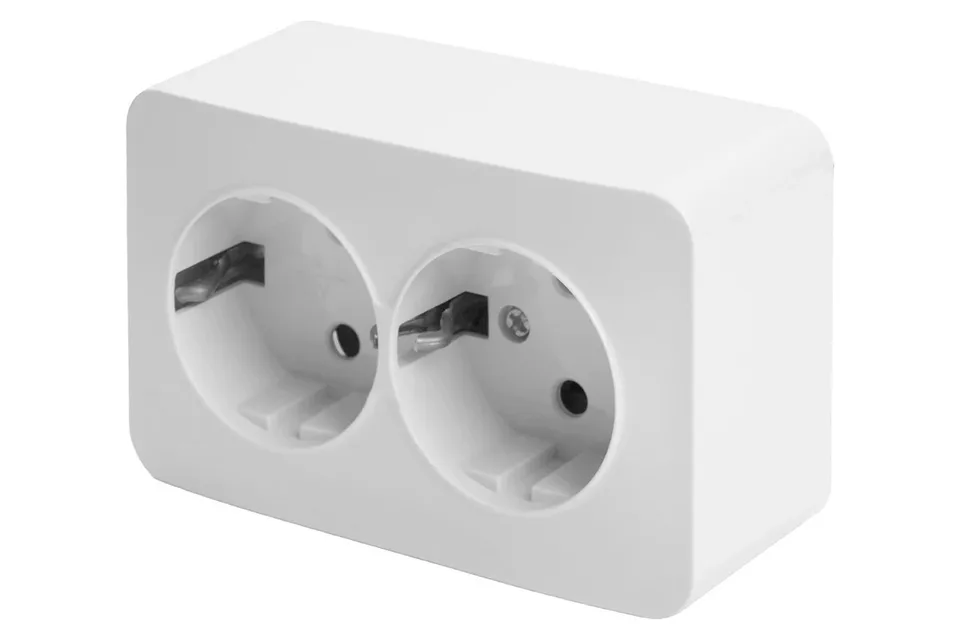 Розетка открытой установки 2-местная с/з, 250В, 16А, STEKKER серия Basic, PST16-502-20, белый