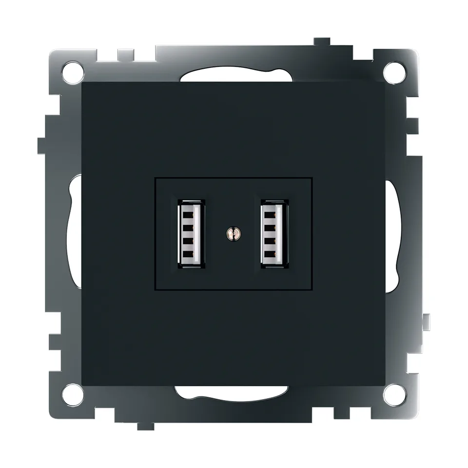 Розетка 2-местная USB (механизм), 250В, 2,1А, STEKKER серия Катрин, GLS10-7115-05, черный