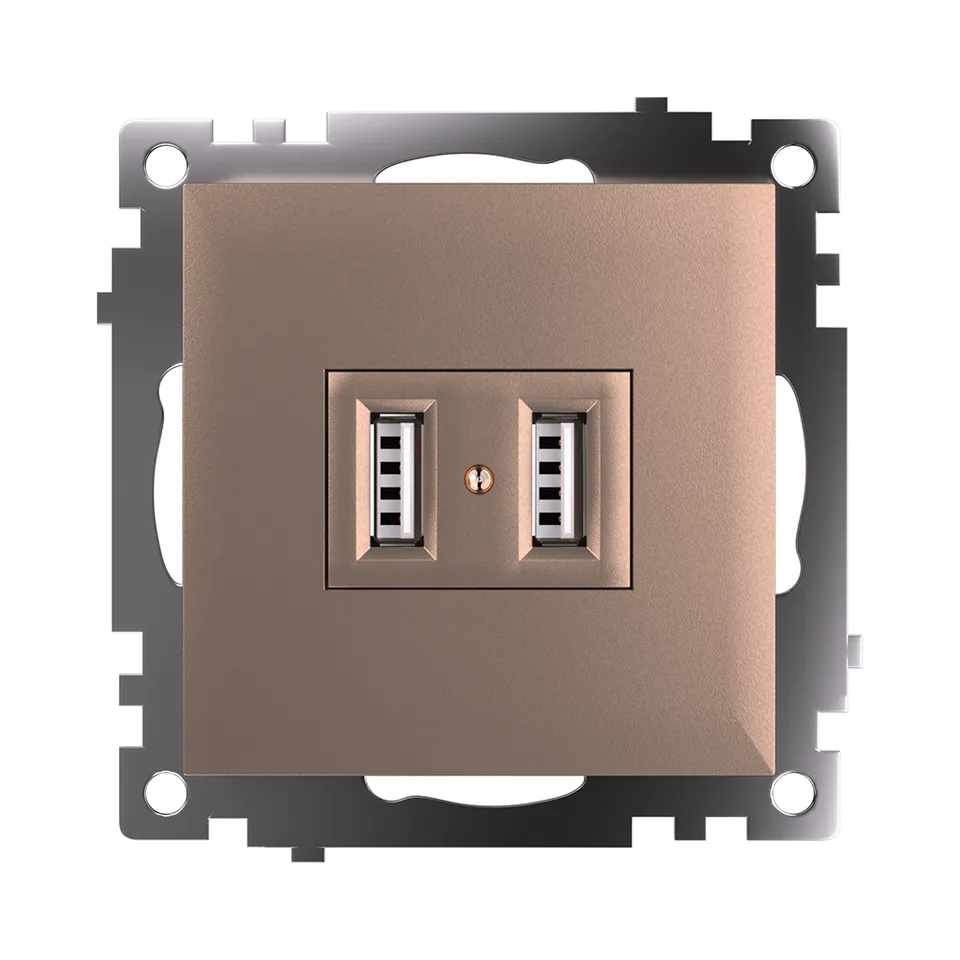 Розетка 2-местная USB (механизм), 250В, 2,1А, STEKKER серия Катрин, GLS10-7115-02, шампань