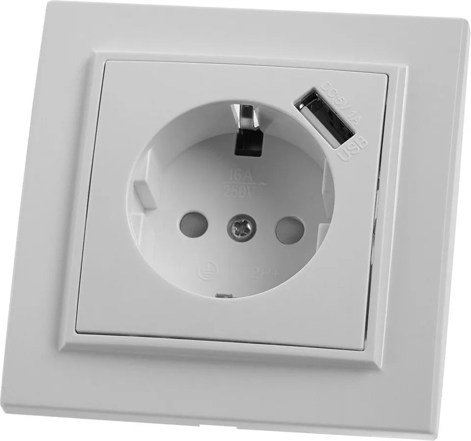 Розетка 1-местная с/з с защитной шторкой и с USB, STEKKER серия Эрна, PST16-9011-01, белый
