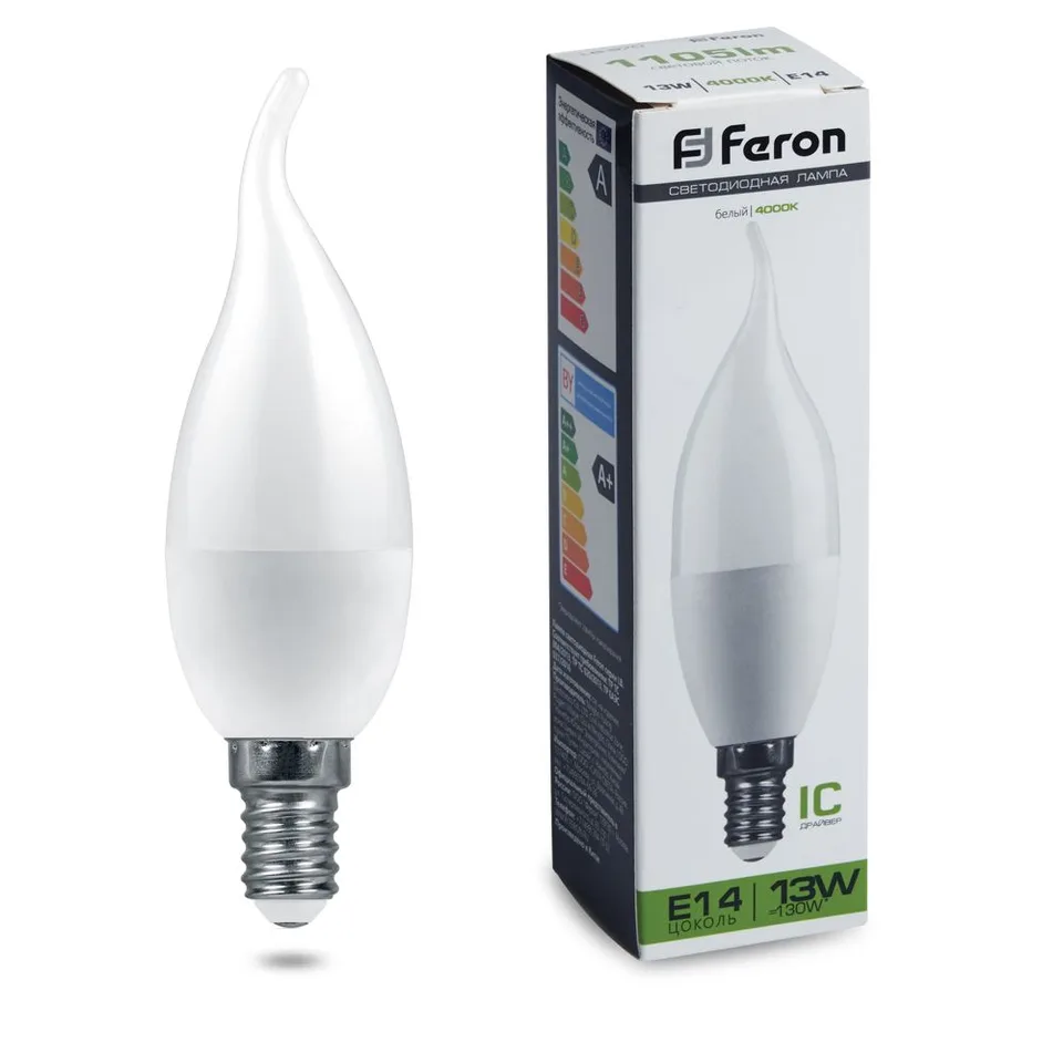 Лампа светодиодная, (13W) 230V E14 4000K С37T, LB-970 Feron