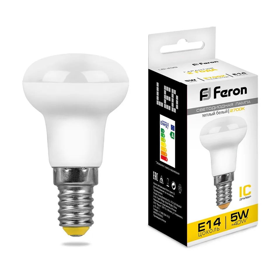 Лампа светодиодная, (5W) 230V E14 2700K R39, LB-439 Feron