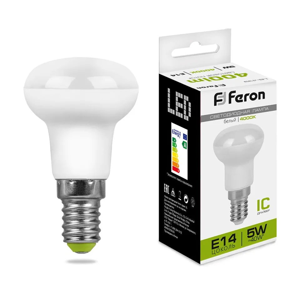 Лампа светодиодная, (5W) 230V E14 4000K R39, LB-439 Feron
