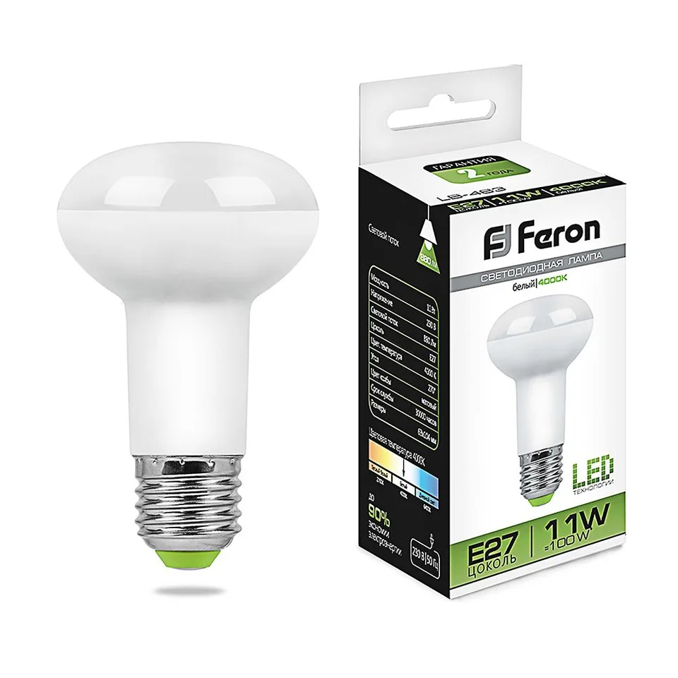 Лампа светодиодная, (11W) 230V E27 4000K R63, LB-463 Feron