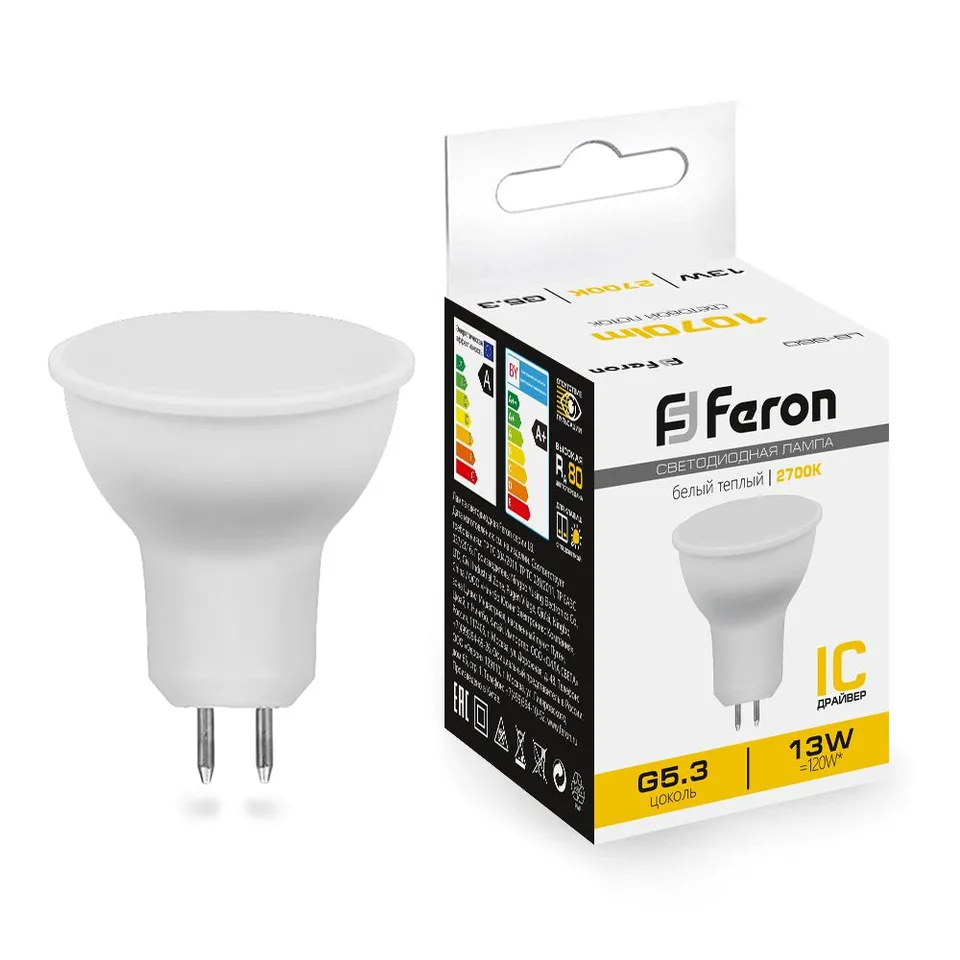 Лампа светодиодная, (13W) 230V G5.3 2700K MR16, LB-960 РАСПРОДАЖА Feron