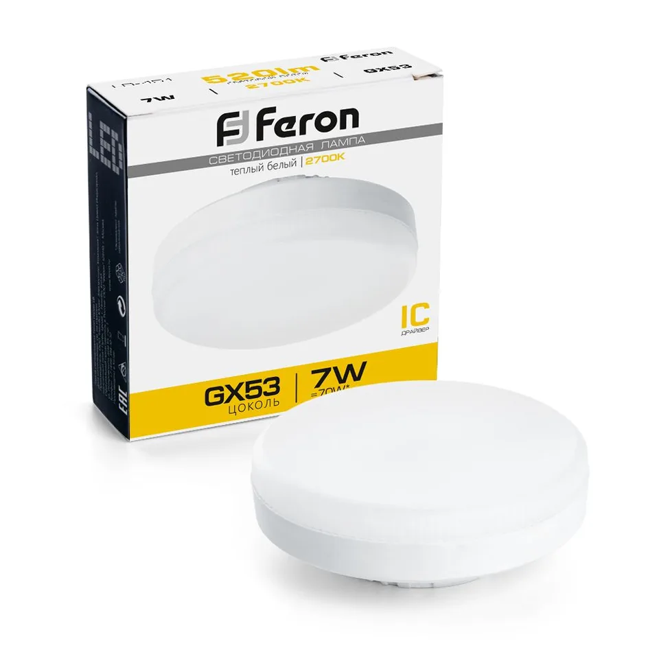 Лампа cветодиодная, (7W) 230V GX53 2700K, LB-451 Feron