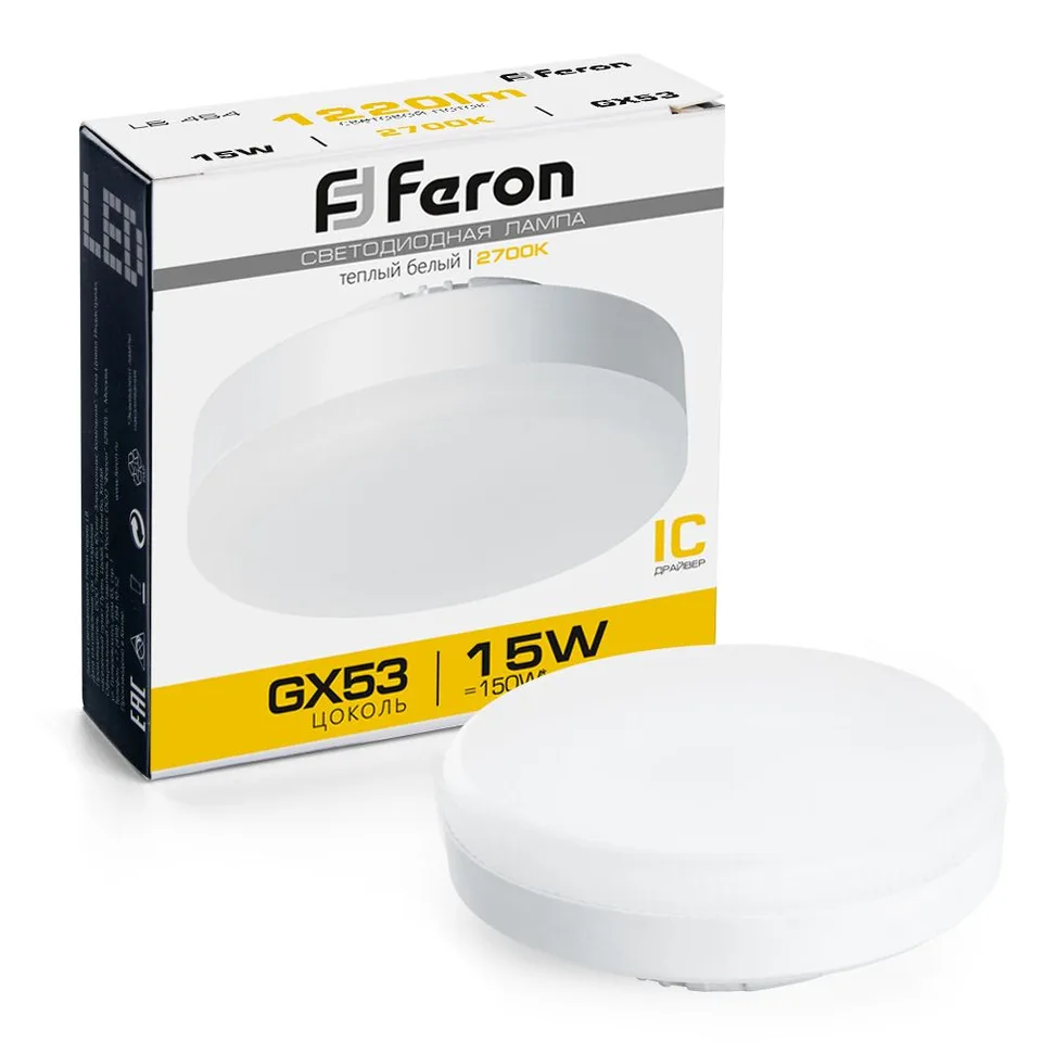 Лампа cветодиодная, (15W) 230V GX53 2700K, LB-454 Feron