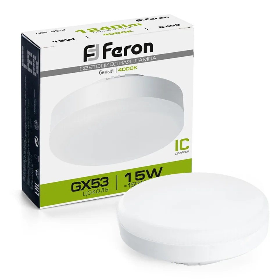 Лампа cветодиодная, (15W) 230V GX53 4000K, LB-454 Feron