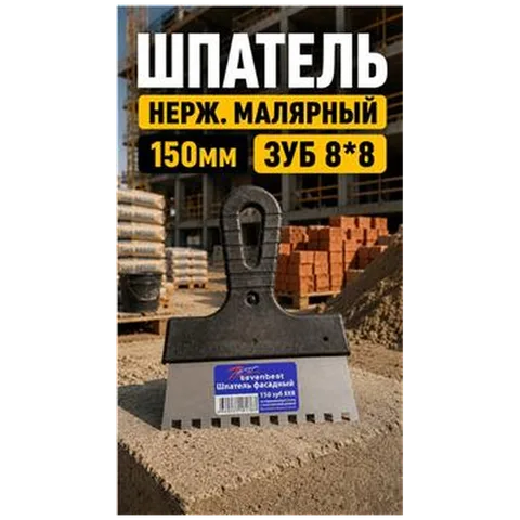 Шпатель нерж. малярный 150мм зуб 8*8 (арт SB000059)