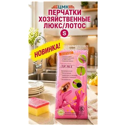 Перчатки хозяйственные Люкс/Лотос S (арт 5-05-070003) REAL
