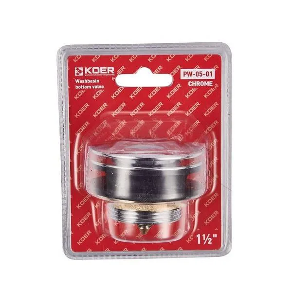 KOER PW-05-01 Донный клапан для ванны (кнопка) 1 1/2'' (Цвет хром) (20шт/ящ)