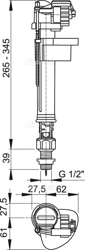 Впускной механизм с нижн.подвод. металл 3/8" ALKAPLAST