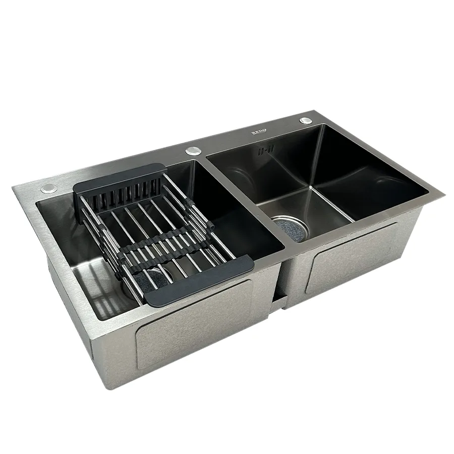 Мойка REDO FRANCO SET-10 2 чаши BLACK сифон/корзина/крепл 820*450*220
