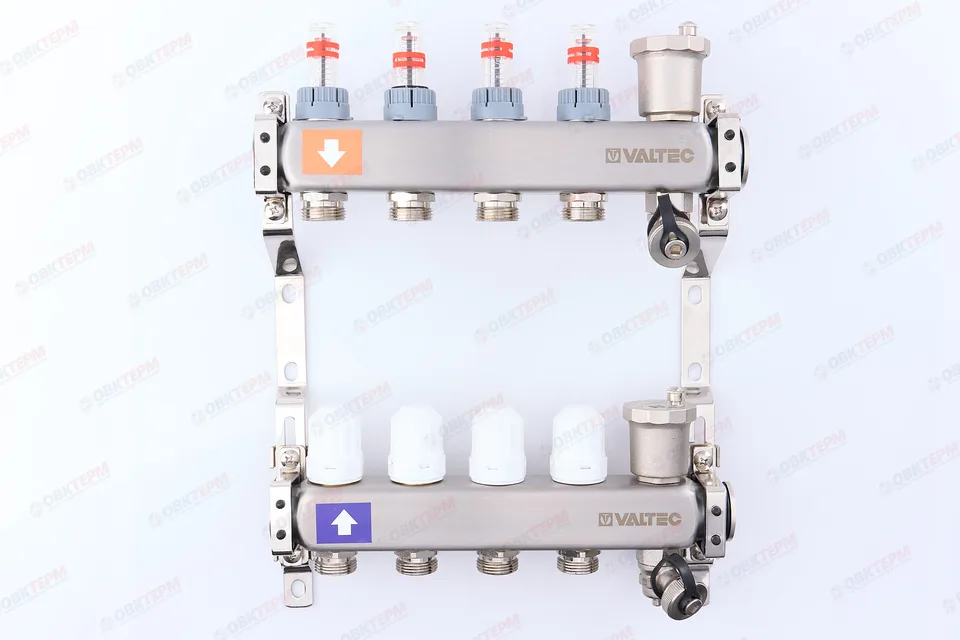 Коллект. ГРУППА   Valtec НЕРЖ со встр расх в сборе  1 * 4 вых. Еврок.3/4