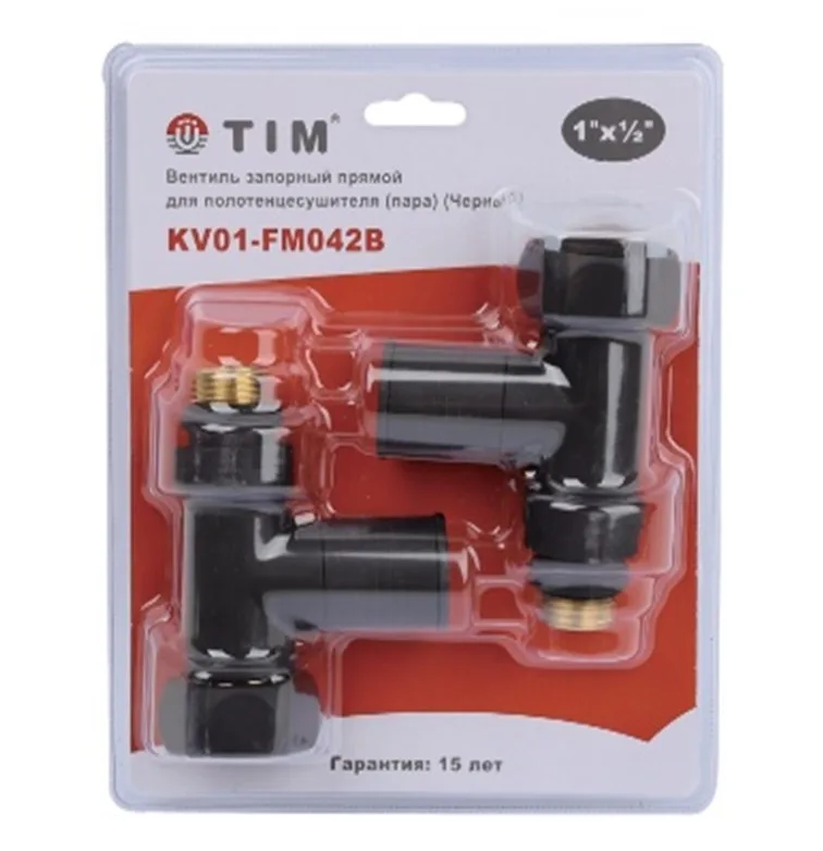 Кран вентильный с американкой TIM 1"В - 1/2"Н прямой, круглый,черный (1пара/20ящ)