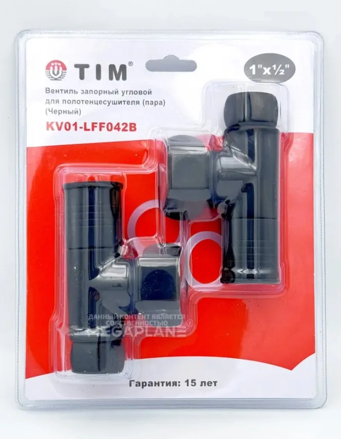 Кран  вентильный  с американкой   TIM   1"В - 1/2"В  угловой, круглый,черный   (1пара/20ящ)