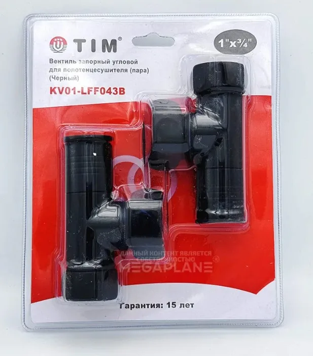 Кран  вентильный  с американкой   TIM   1"В - 3/4"В  угловой, круглый,черный   (1пара/20ящ)