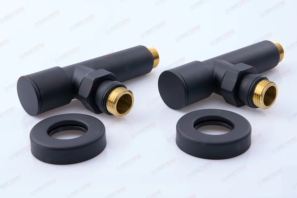 Кран вентильный с американкой TIM 1/2Н - 1/2"Н угловой, круглый,черный (1пара/20ящ)