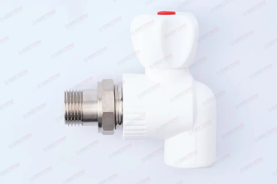 Шаровый кран радиаторный угловой 20х1/2" НР (стальной  шар) (белый) (50/1) (TIM)