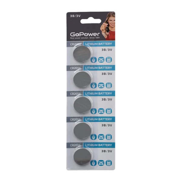 Батарейка GoPower CR2016 BL5 Lithium 3V 5шт/уп
