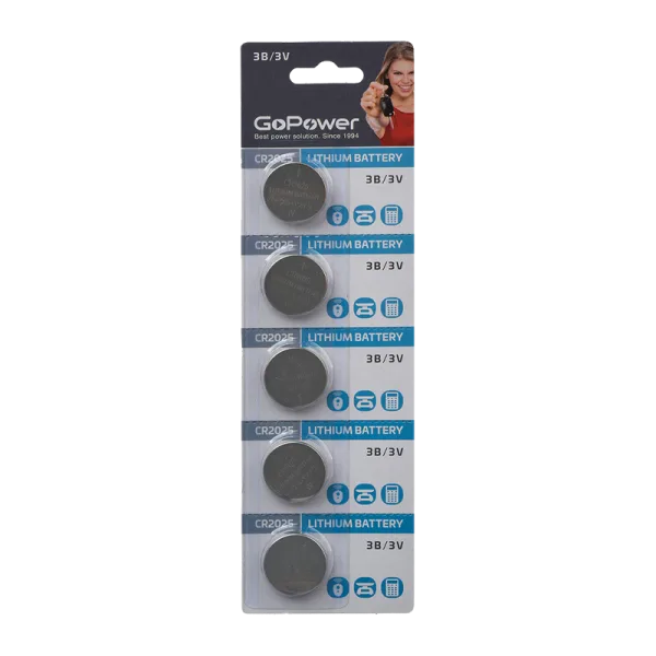 Батарейка GoPower CR2025 BL5 Lithium 3V 5шт/уп