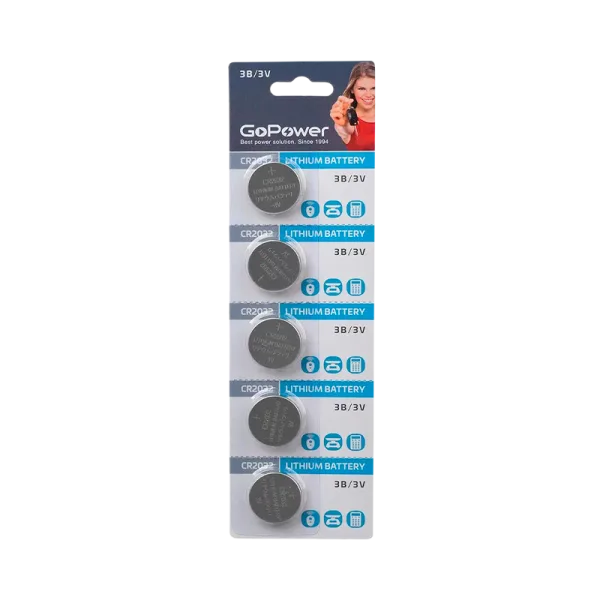 Батарейка GoPower CR2032 BL5 Lithium 3V 5шт/уп