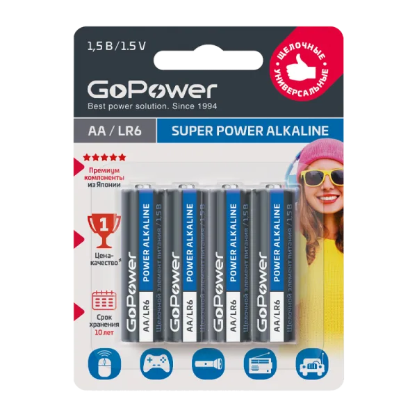 Батарейка GoPower LR6 AA BL4 Alkaline 1.5V 4шт/уп