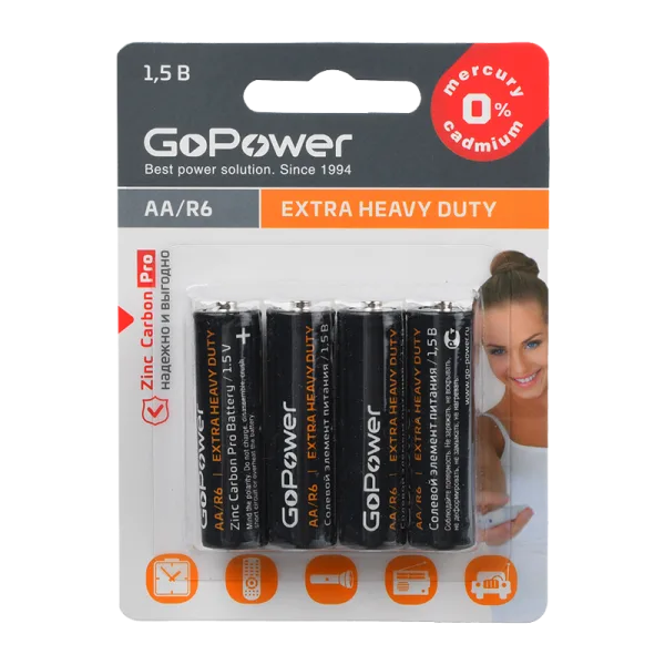 Батарейка GoPower R6 AA BL4 Heavy Duty 1.5V 4шт/уп