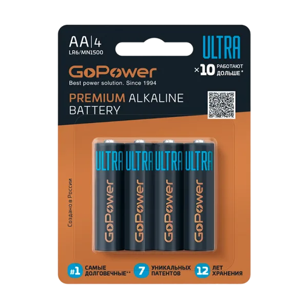 Батарейка GoPower ULTRA LR6 AA BL4 Alkaline 1.5V 4шт/уп