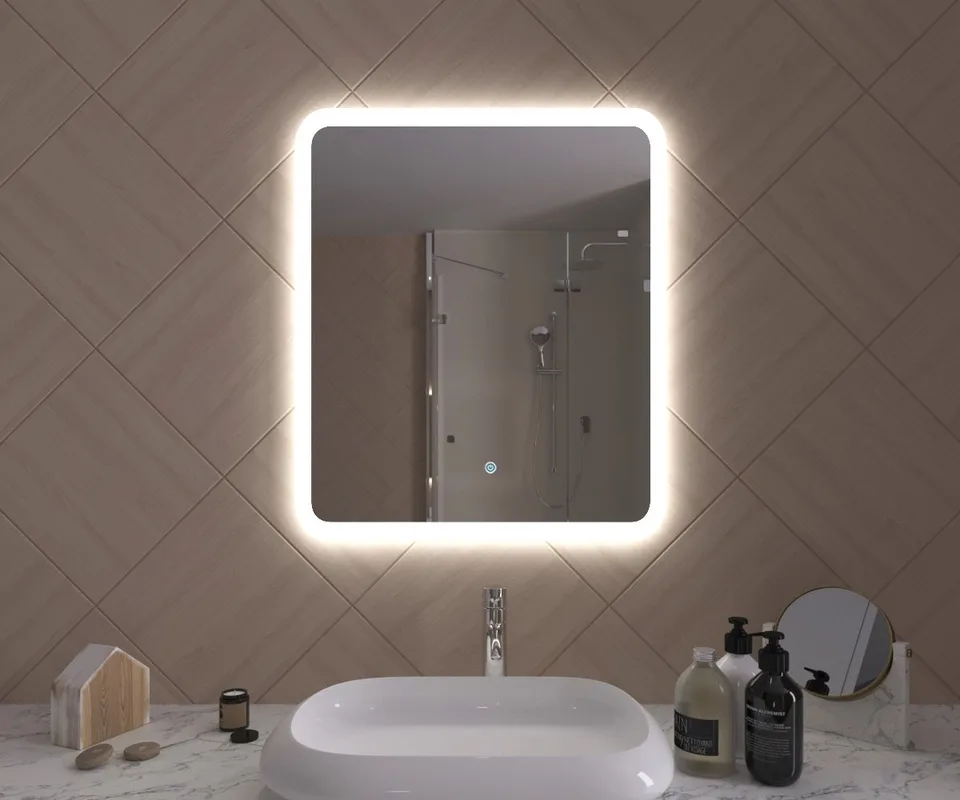 Зеркало 600х700 Gent с LED подсветкой,подогревом,литым коробом и сенсорным выкл.Кайман Glassiko