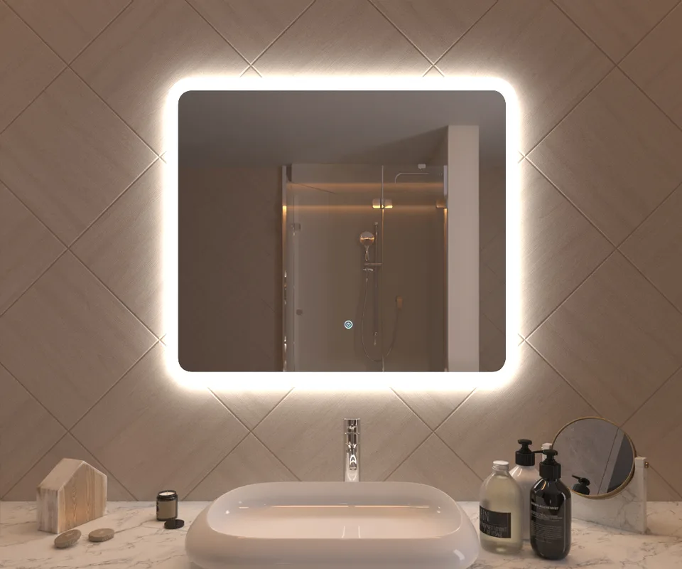Зеркало 800х700 Gent с LED подсветкой,подогревом,литым коробом и сенсорным выкл. Кайман Glassiko