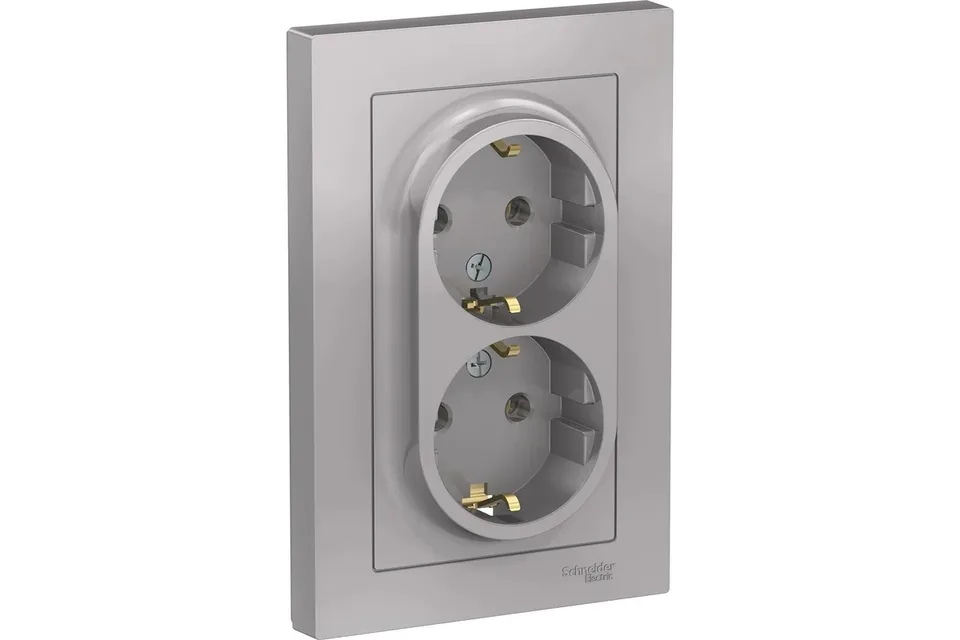 Розетка с/з в сборе двойная 16А Алюминий AtlasDesign Systeme Electric