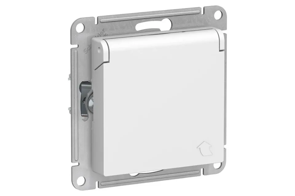 Розетка с/з с крышкой со шторками 16А IP20 механизм Белый AtlasDesign Systeme Electric