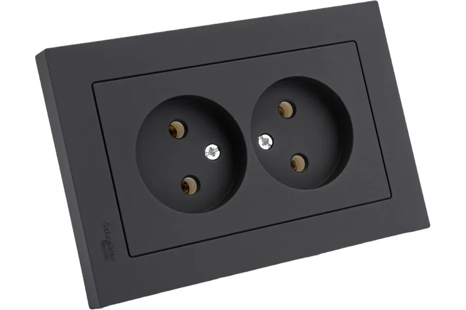 Розетка б/з в сборе двойная 16А Карбон AtlasDesign Systeme Electric