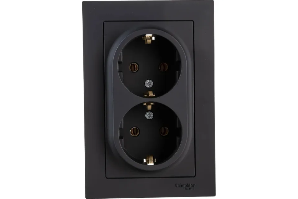Розетка с/з в сборе двойная 16А Карбон AtlasDesign Systeme Electric